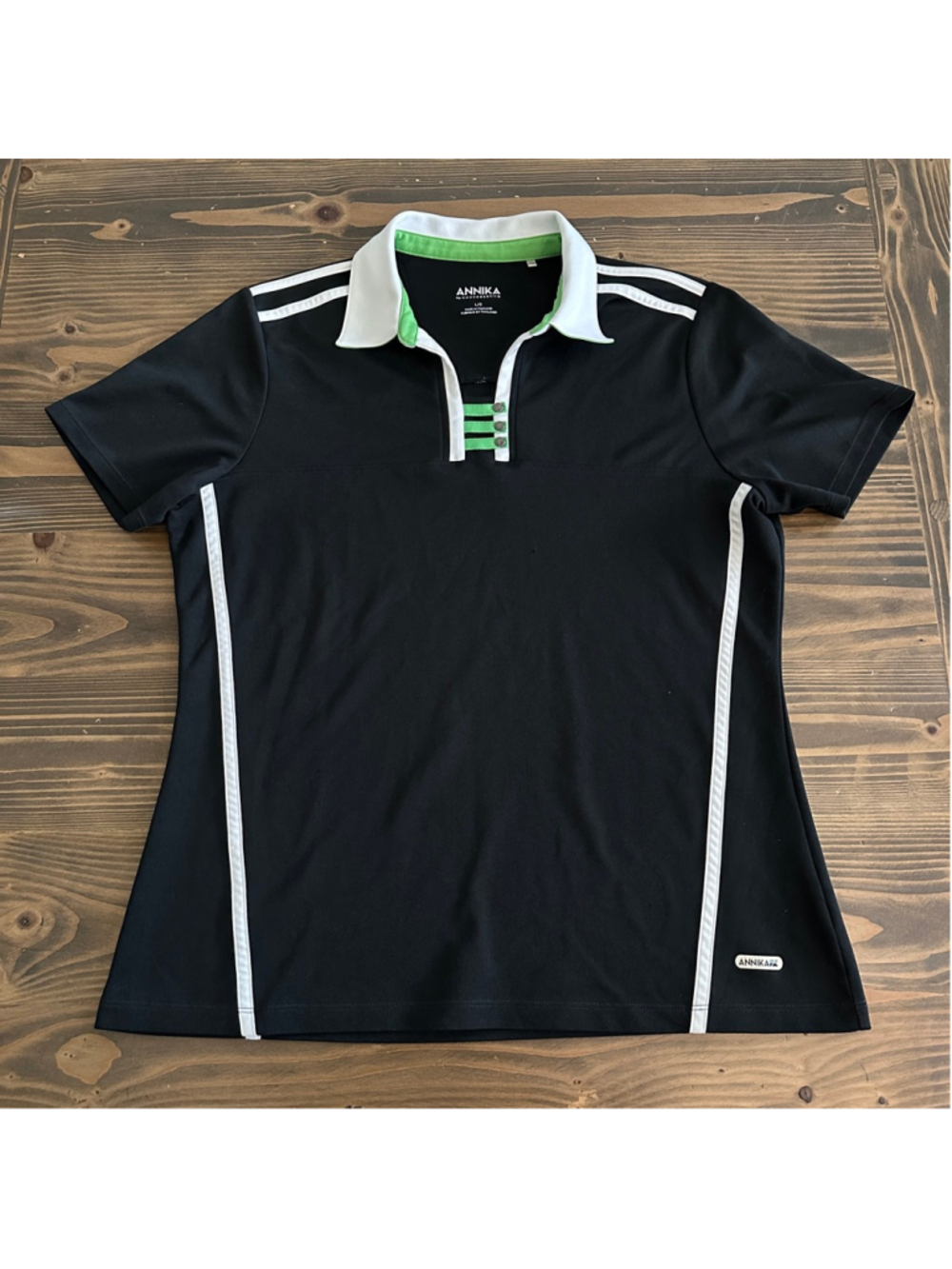 ANNIKA Polo Shirt Womens L Black Green Athletic Golf Performance Tee